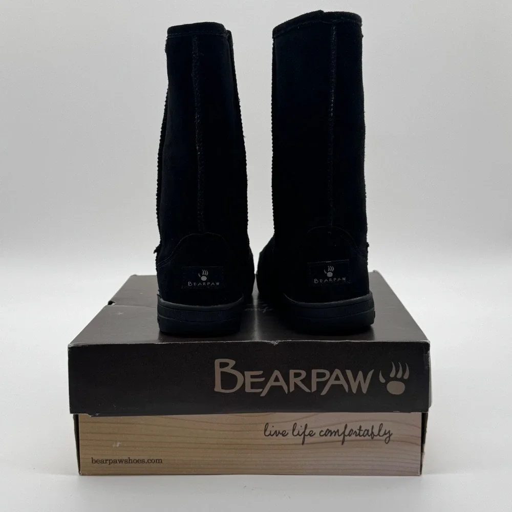 Bearpaw Meadow 605 Black Suede 10-inch Mid-Calf Winter Boots Womens 8